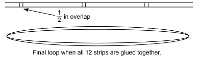 This illustration shows how to glue strips of paper together, with a half inch overlap, to create a paper loop.