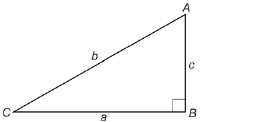 This illustration shows right triangle ABC. The side opposite angle A is labelled s. The side opposite angle B is labelled b. The side opposite angle C is labelled c.