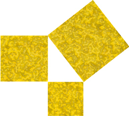 This illustration shows a right triangle with squares of beaten gold on each of the three sides.