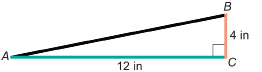 This illustration shows right triangle ABC with C the right triangle. Side AC has length 12 inches, and side BC has length 4 inches.