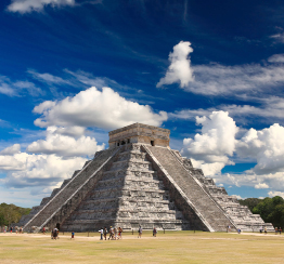 This is a photograph of the Mayan temple of Kukulkan at Chichen-Itza, on the Yucatán Peninsula in Mexico.