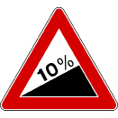 This is an image of a sign that indicates a 10% grade.