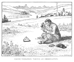 This is a sketch of David Thompson taking an observation.