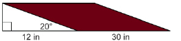 This illustration shows a triangle on one end of a lean-to. The hypotenuse forms a side of the rectangular roof. The roof of the lean-to is 30 feet long and the horizontal width is 12 feet. The roof is inclined at 20° to the horizontal.