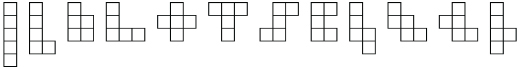 This illustration shows the 12 possible pentomino arrangements.