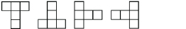 This illustration shows four rotations of the T-shaped pentomino. The examples are shown with the T upright, upside down, lying on its left side, and lying on its right side.