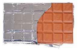 This is a photo of a chocolate bar wrapped in foil. The foil is only covering half of the chocolate bar.