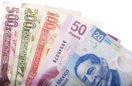 A photo shows Mexican pesos.
