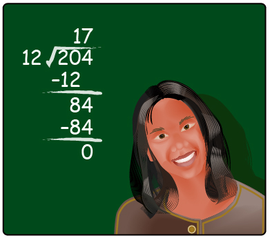 This is an image of a student performing long division of 204 divided by 12.