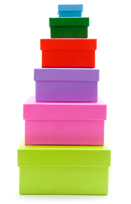 This photo shows six boxes of different sizes stacked from smallest to largest.